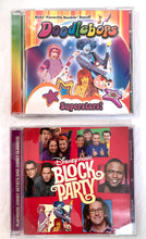 Load image into Gallery viewer, RARE ITEM!! Doodlebops Superstars CD (season two songs) &amp; Disney Music Block Party CD
